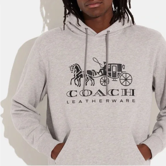 NWT Gray COACH Men’s Hoodie, Embroidery Horse & Carriage Logo - Picture 4 of 5